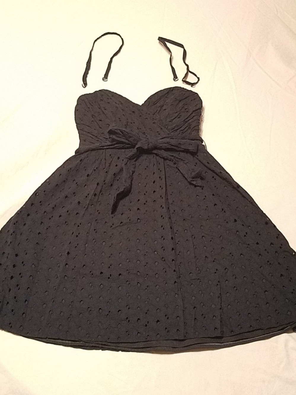 Express Black Strapless Eyelet Fit-and-Flare Dress with Waist Tie